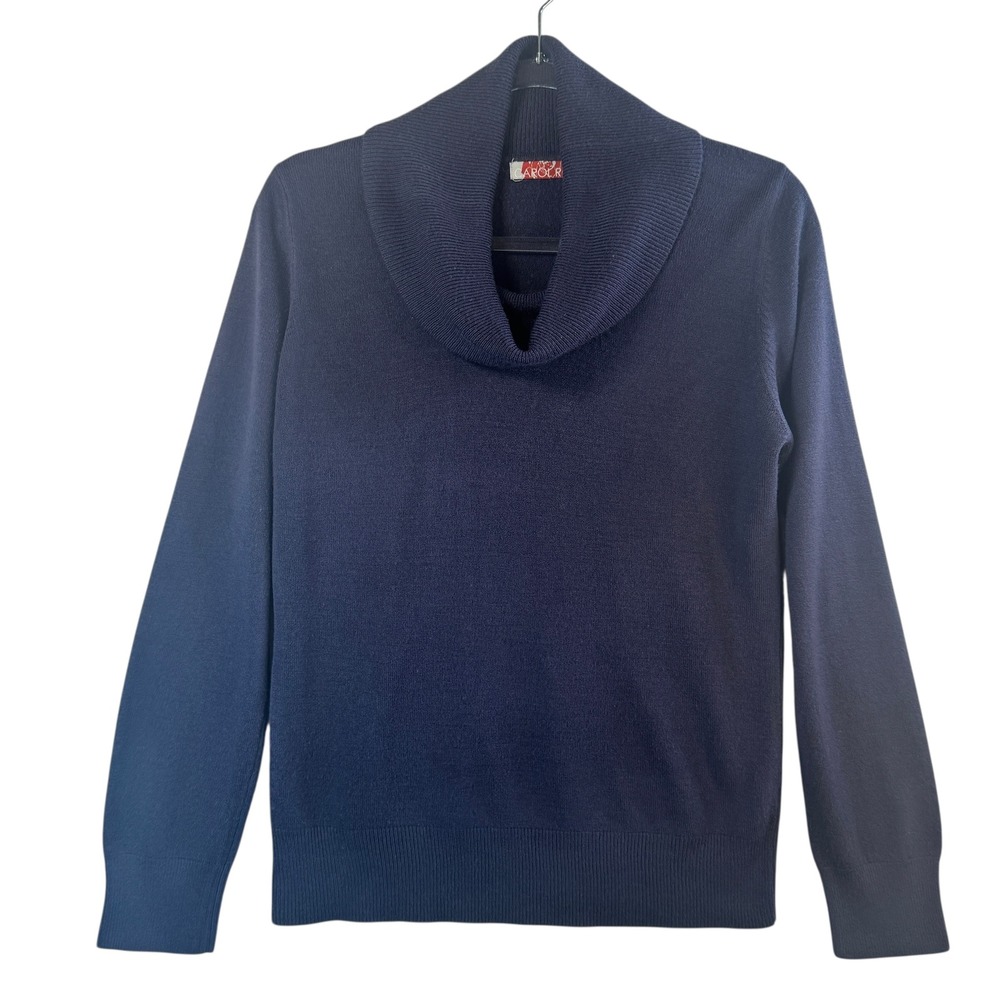 Vtg Carol Rose Navy Cowl Neck Sweater‎ Womens L Minimalist Preppy Knit Pullover